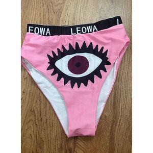women's pink evil eye high waist bathing suit bottom- M